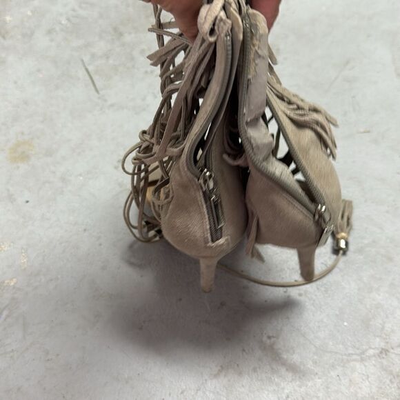 Fringed Tan High Heel Sandals - Schutz Heels - Women's 8.5 Excellent Condition - Picture 3 of 4